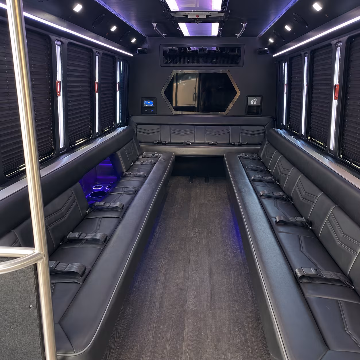 leominster 18 passenger party bus interior