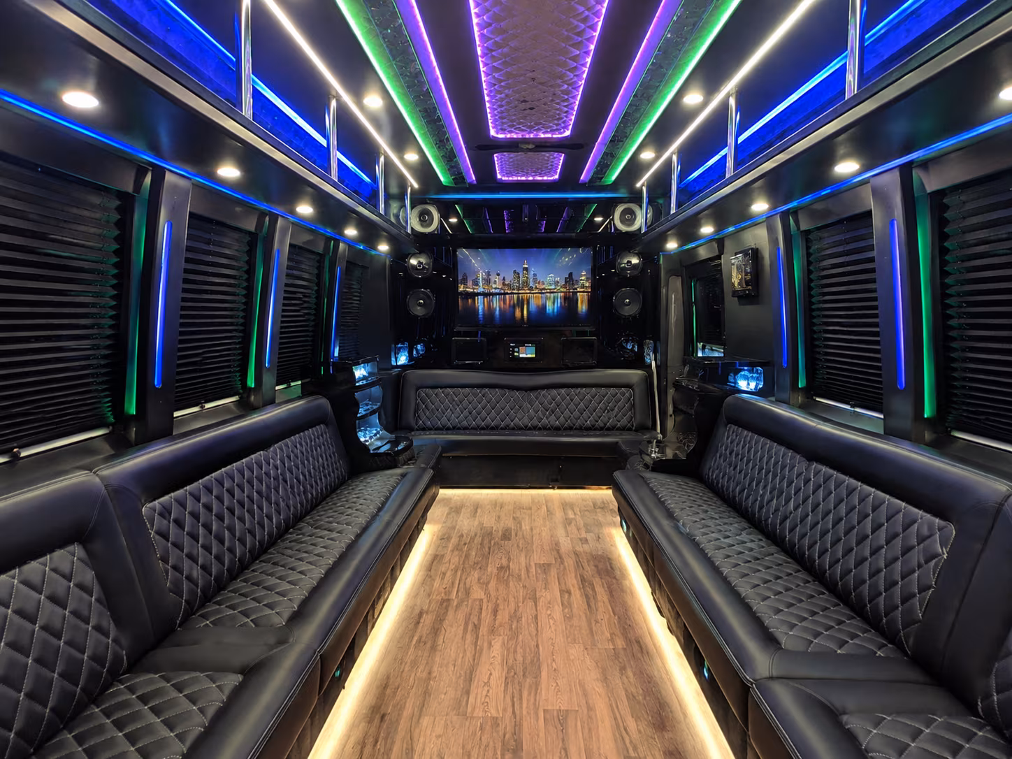 leominster 25 passenger party bus interior