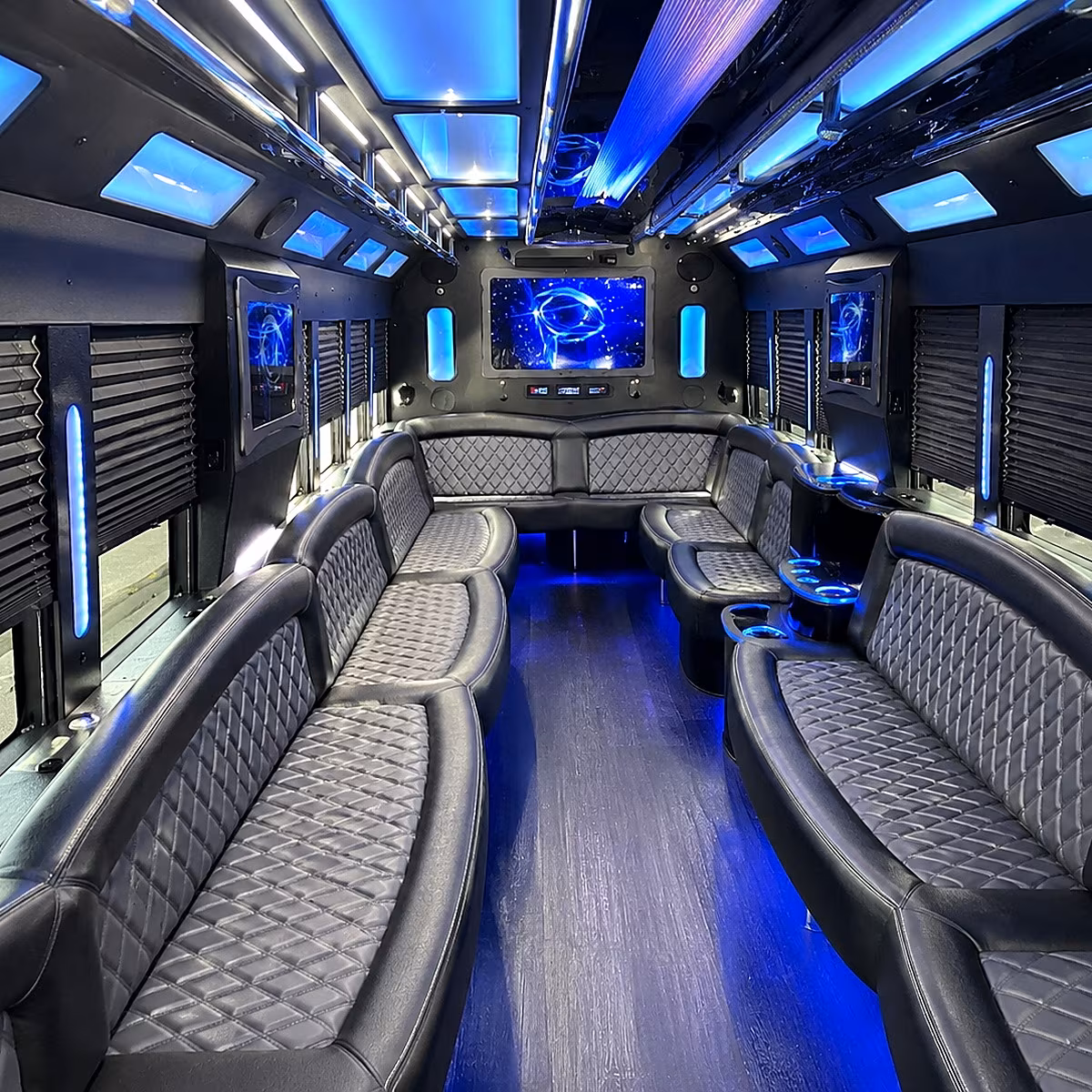 leominster 50 passenger party bus interior